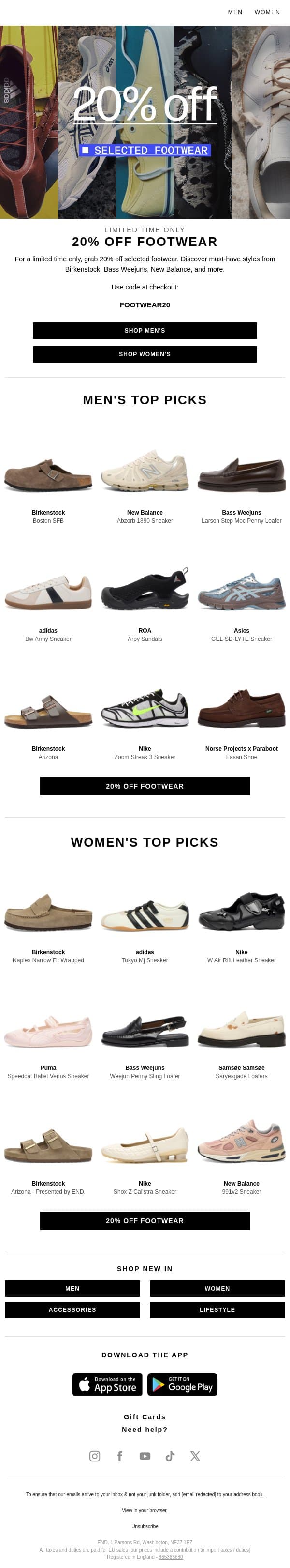 20% off selected footwear | Limited time only email from END. screenshot