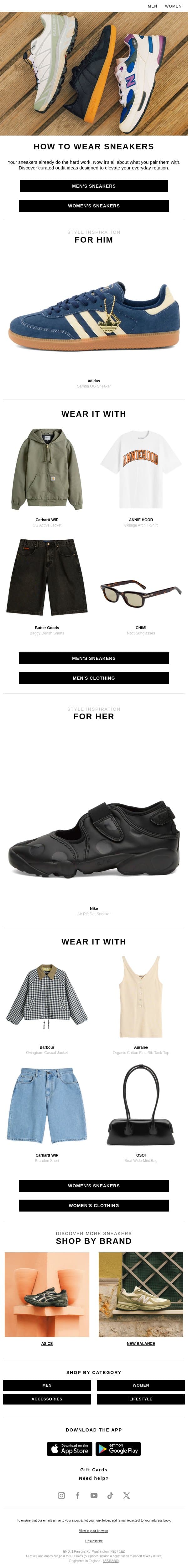 Discover outfits that make sneakers look even better email from END. screenshot
