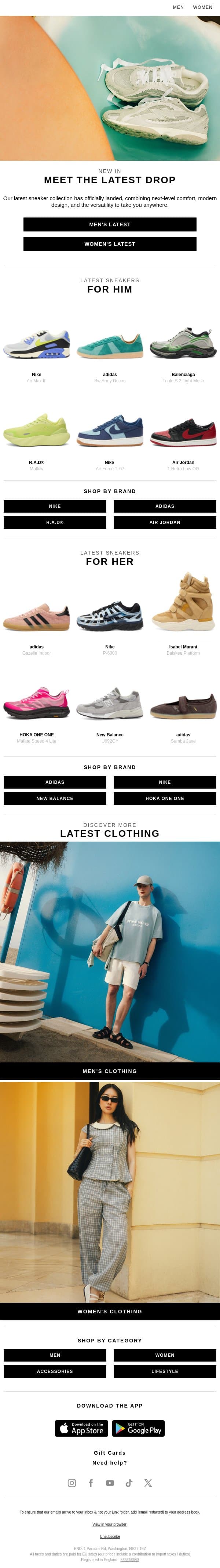 Step into what's next from adidas, Nike, Air Jordan & more email from END. screenshot