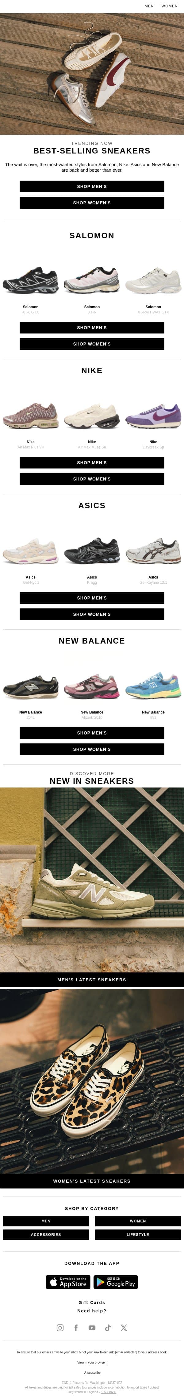 Best-selling sneakers from Salomon, Nike, Asics & more email from END. screenshot