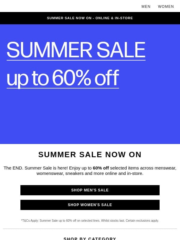 Summer Sale now LIVE | Up to 60% off email from END.