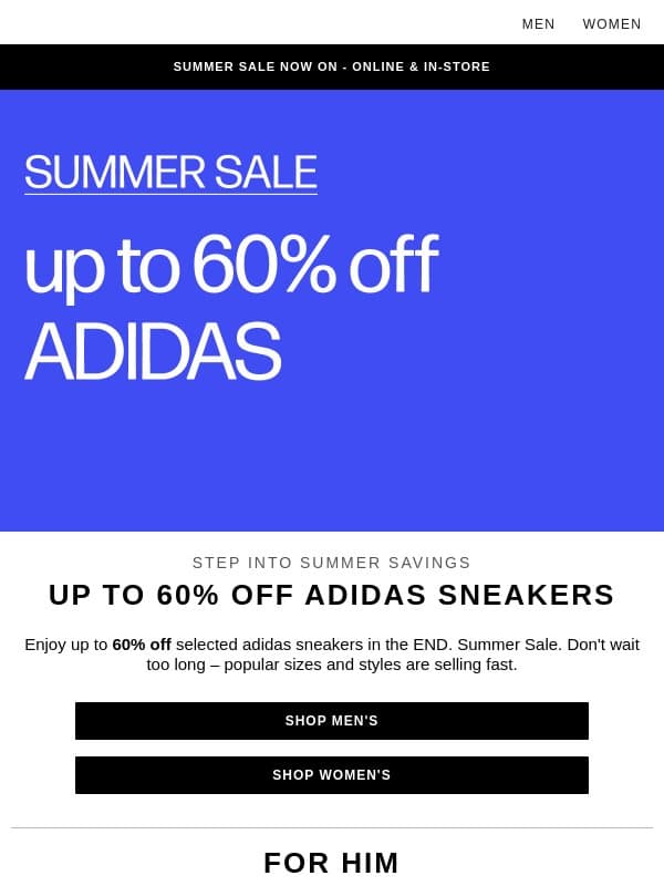 Up to 60% off adidas sneakers email from END.