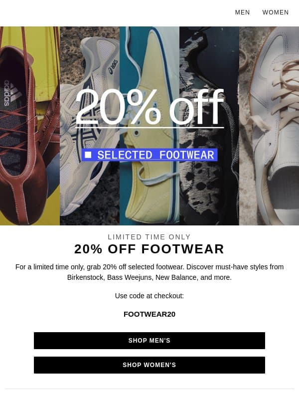 20% off selected footwear | Limited time only email from END.