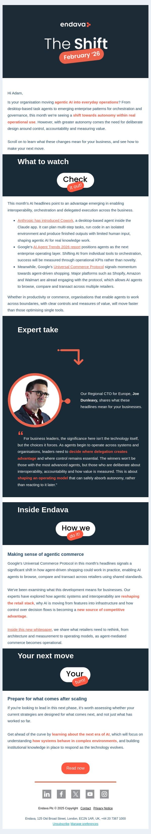 Preparing for the agentic era email from Endava screenshot