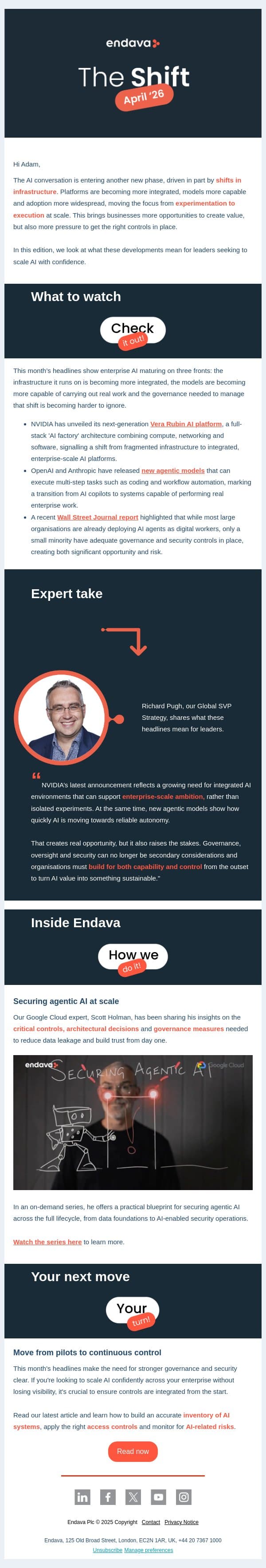 AI is scaling fast. Can governance keep up? email from Endava screenshot