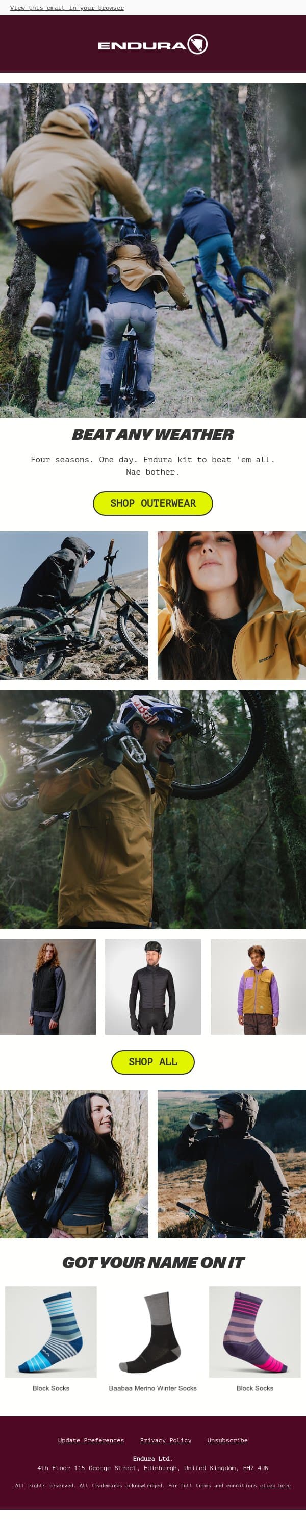 Ride out on dreich days. email from Endura screenshot