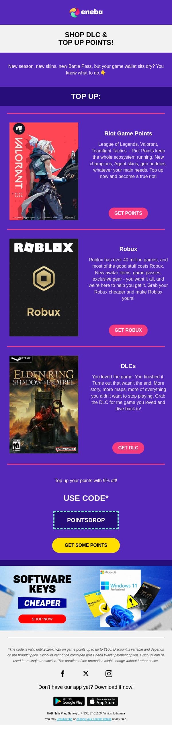 Never game on empty! 🔋 email from Eneba screenshot