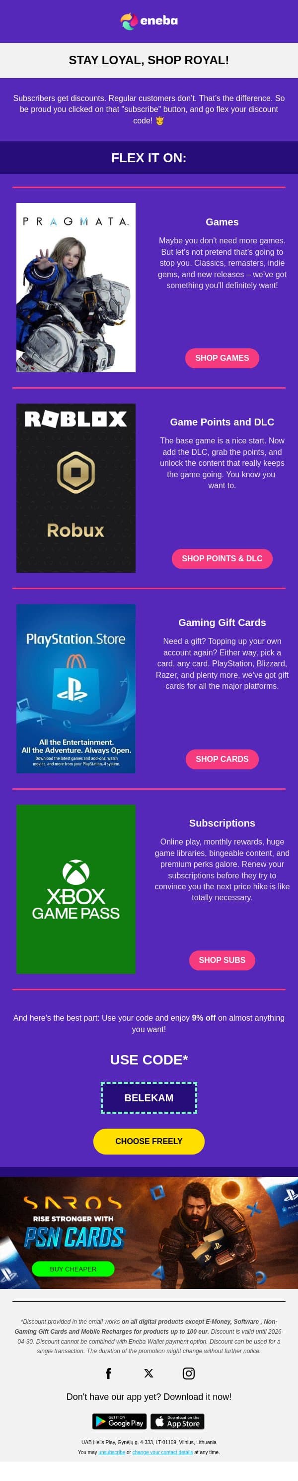 Flex your subscriber perk! 💪 email from Eneba screenshot