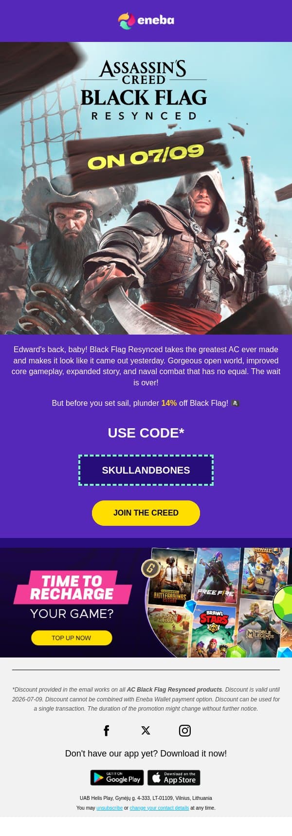Who's ready to plunder?☠️ email from Eneba screenshot