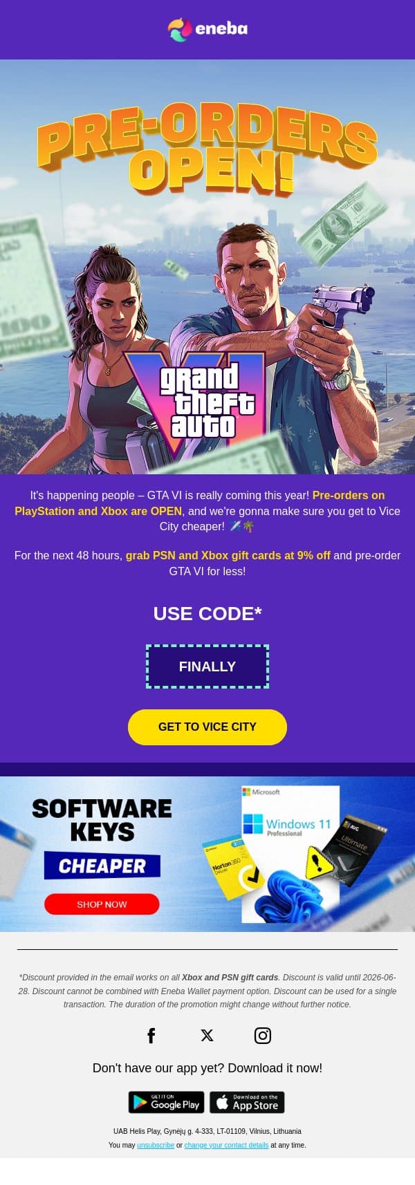 GTA VI Pre-orders are open!🔥 email from Eneba screenshot