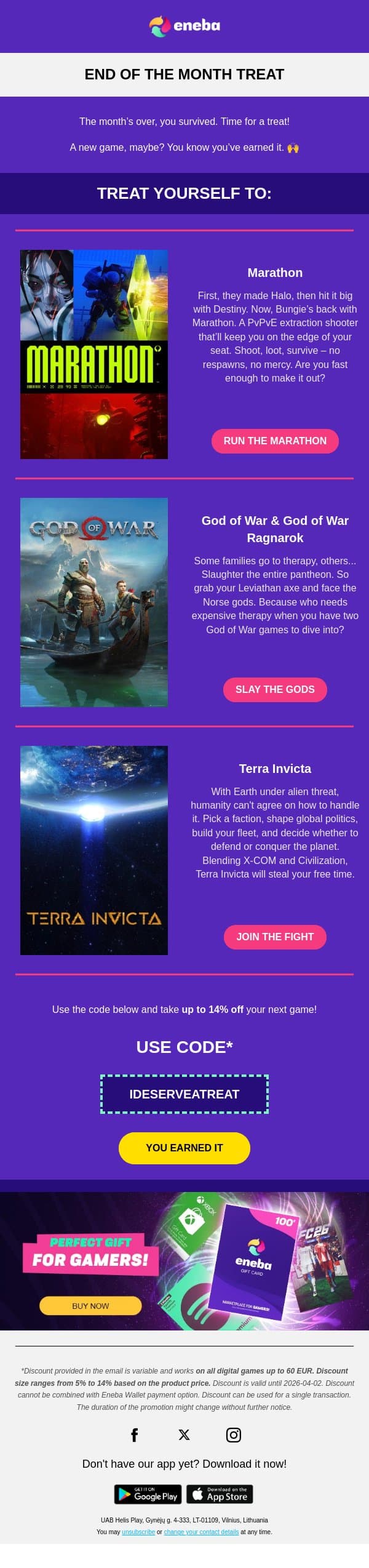 You made it to the end! 🎉 email from Eneba screenshot