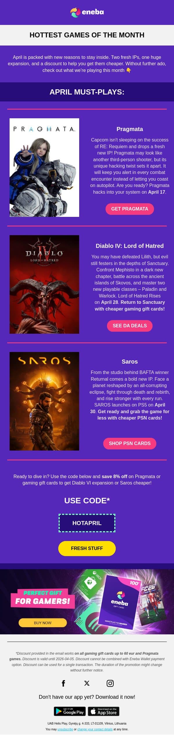 What's hot in April? 🔥 email from Eneba screenshot