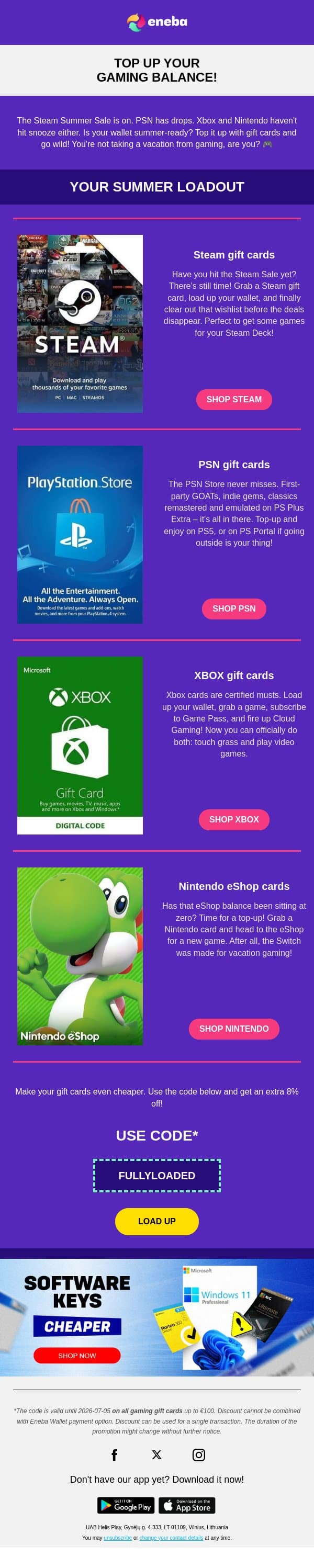 Are you topped up for summer?🏖️ email from Eneba screenshot