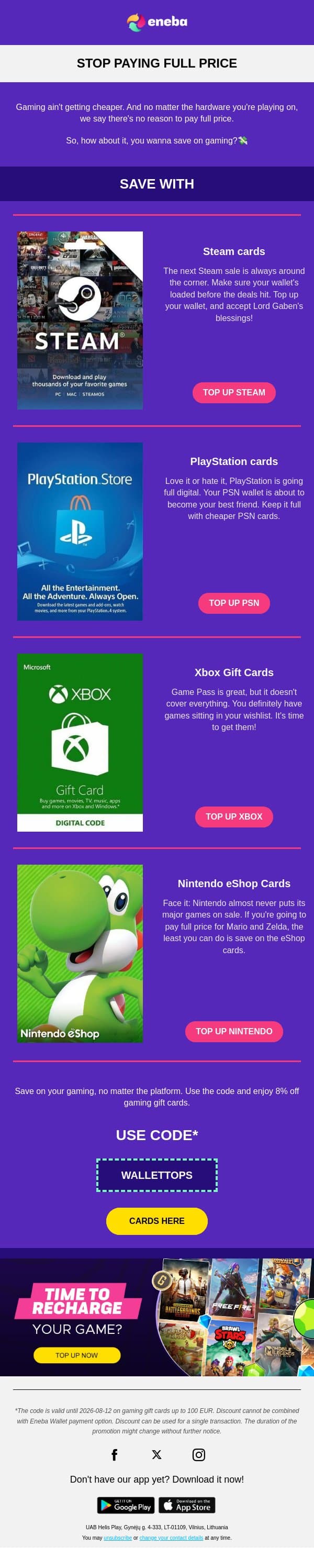 Wanna save on gaming? 🎮 email from Eneba screenshot