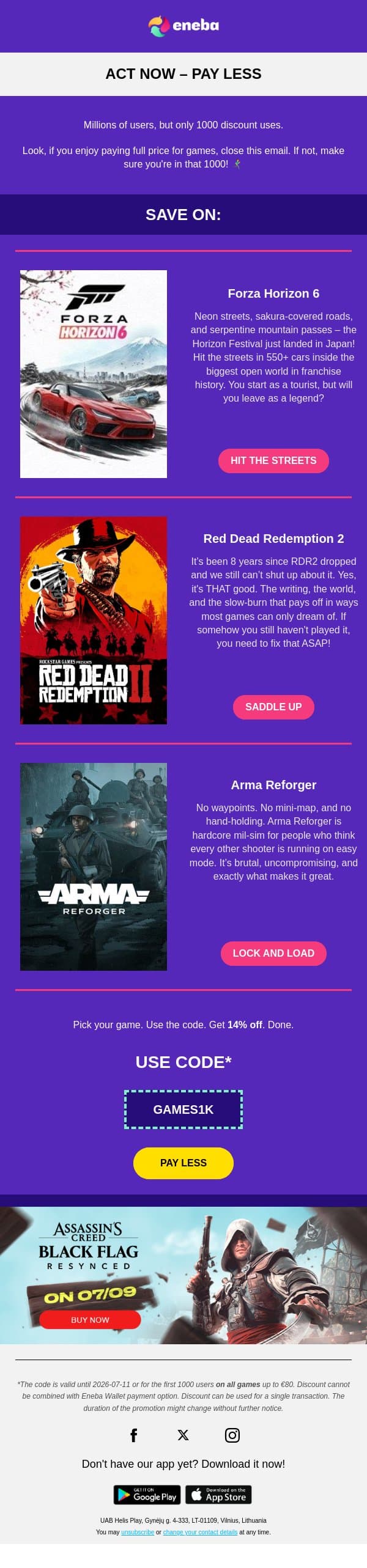 Only 1000 users will save! 💥 email from Eneba screenshot