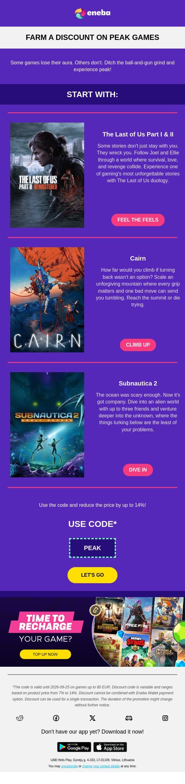 Are you playing peak games? email from Eneba screenshot