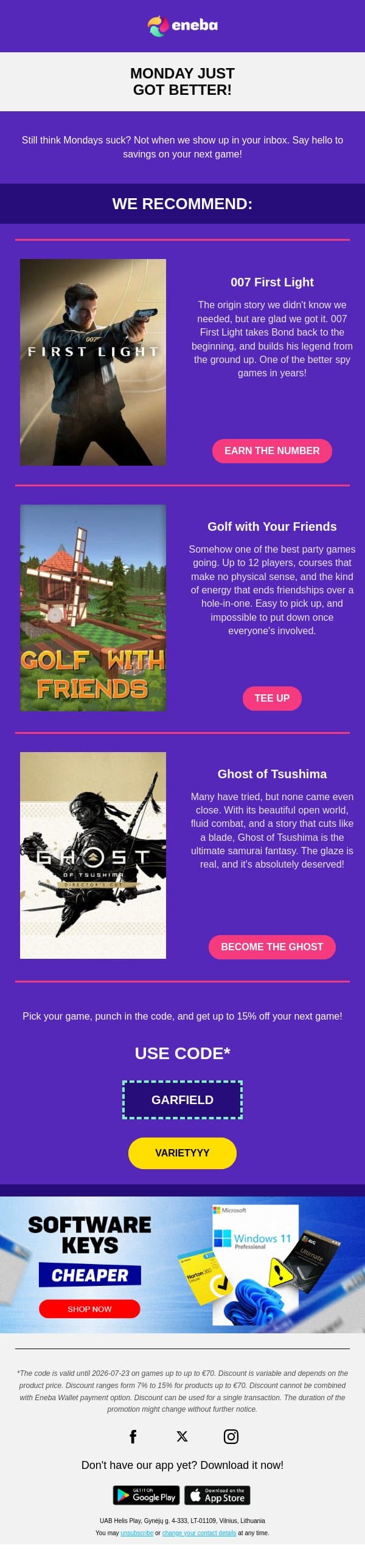 How to make Monday suck less?😵‍💫 email from Eneba screenshot