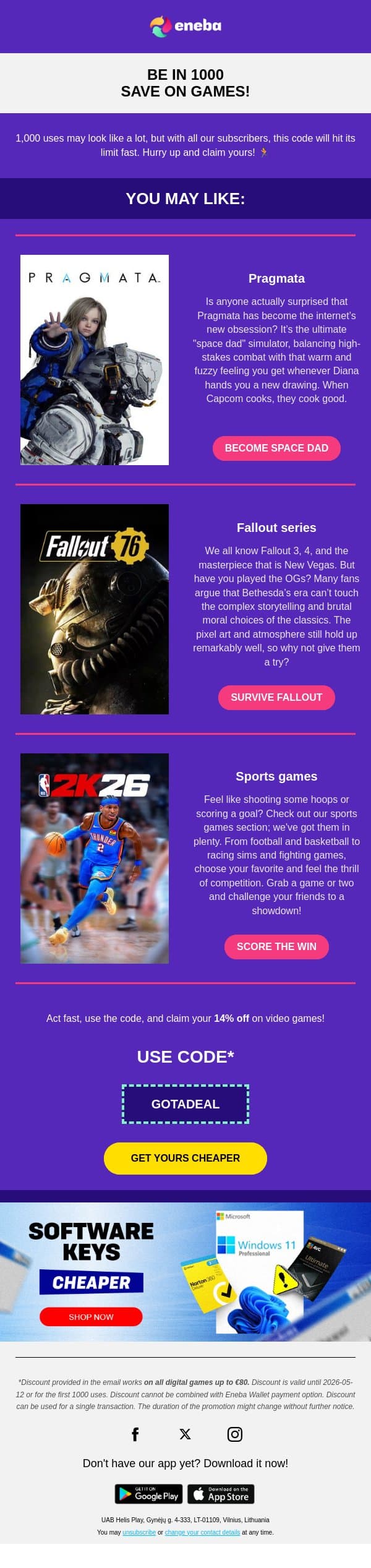 Only 0.05% of users will get this deal! 👀 email from Eneba screenshot