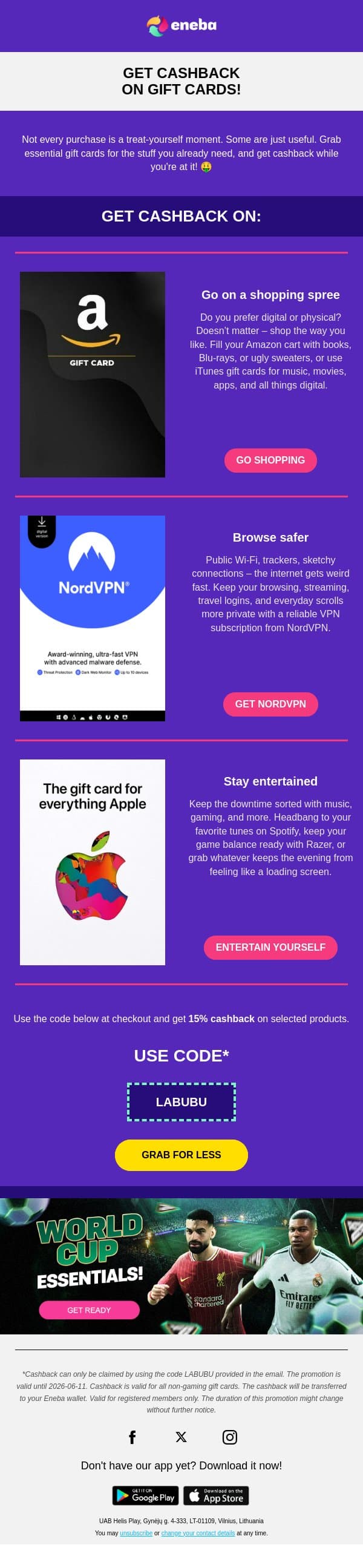 Money back with your purchase! 💸 email from Eneba screenshot