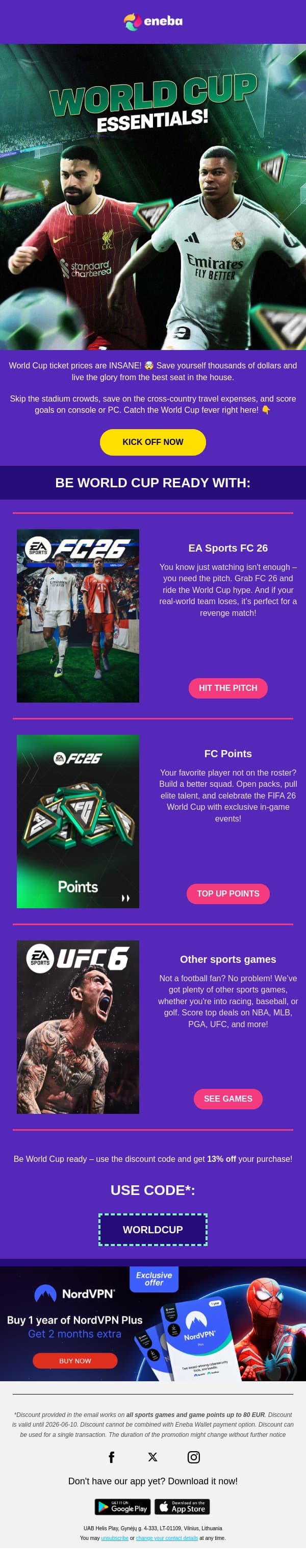 Bring the World Cup home! ⚽ email from Eneba screenshot