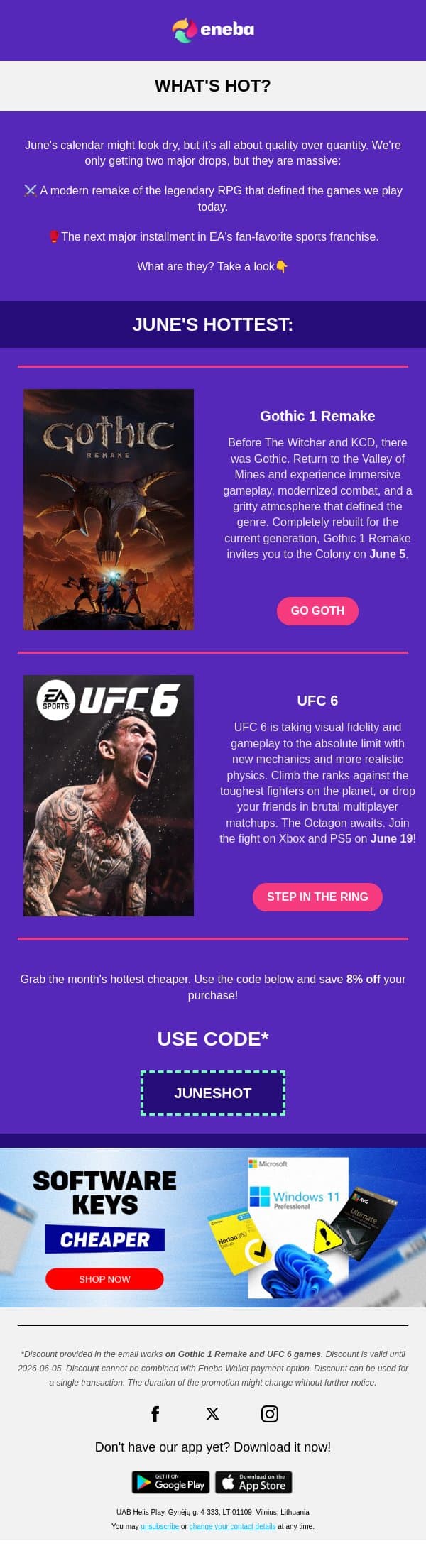 What's hot in June? 🔥 email from Eneba screenshot