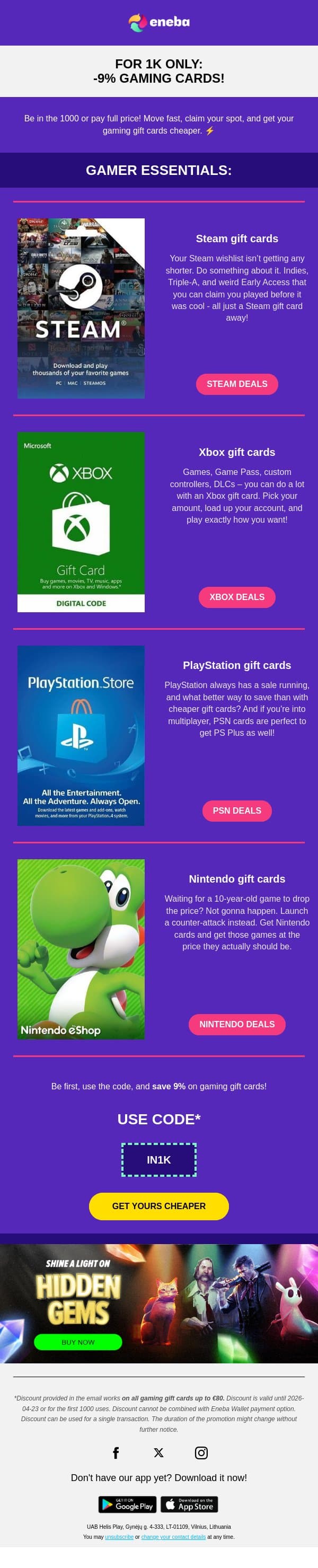 You want to be in that 1000! 👀 email from Eneba screenshot