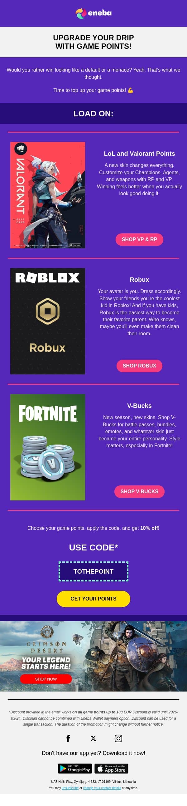 Still using the default skin? 😬 email from Eneba screenshot