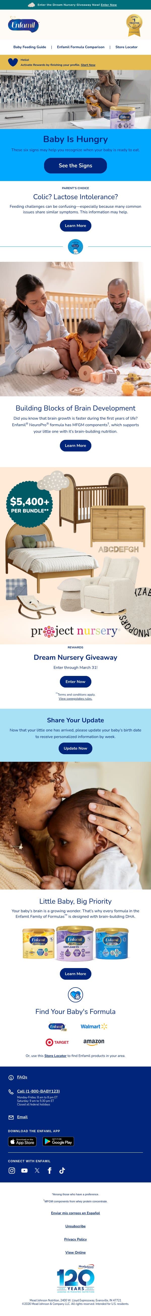 Week two and baby's asking you... email from Enfamil screenshot