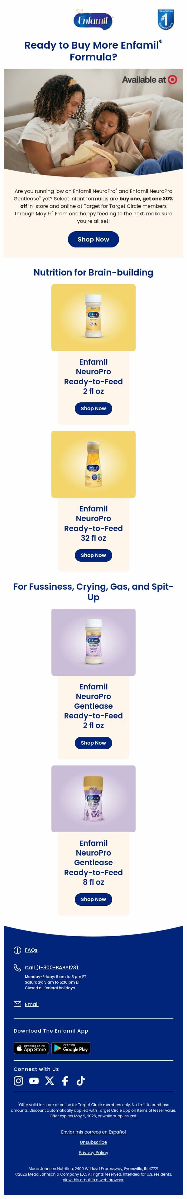 Running low on Enfamil® formula? email from Enfamil screenshot