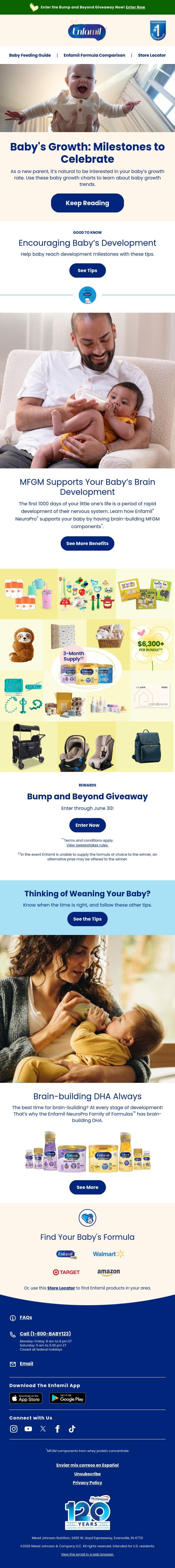 Let's celebrate every step of your baby's growth! email from Enfamil screenshot