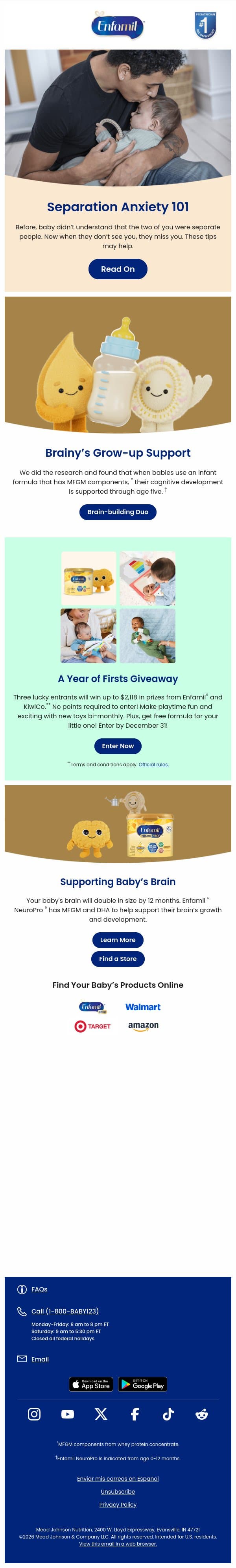 Good news! Separation anxiety means that baby is growing. Find out why. email from Enfamil screenshot