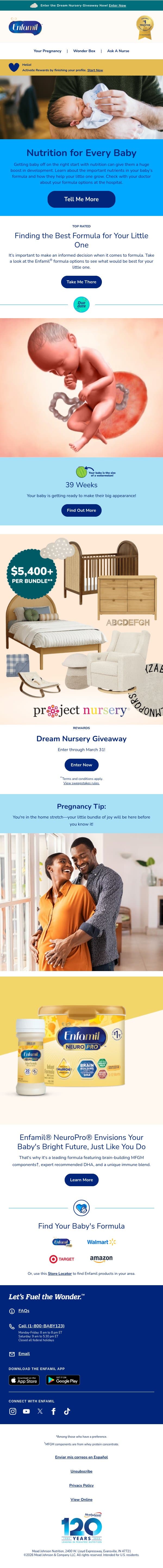 39 weeks: The right formula matters when nourishing your baby. email from Enfamil screenshot