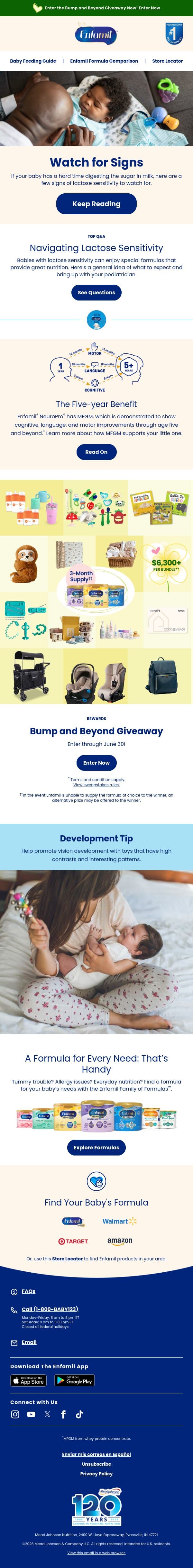 How to help a baby with a sensitive tummy. email from Enfamil screenshot