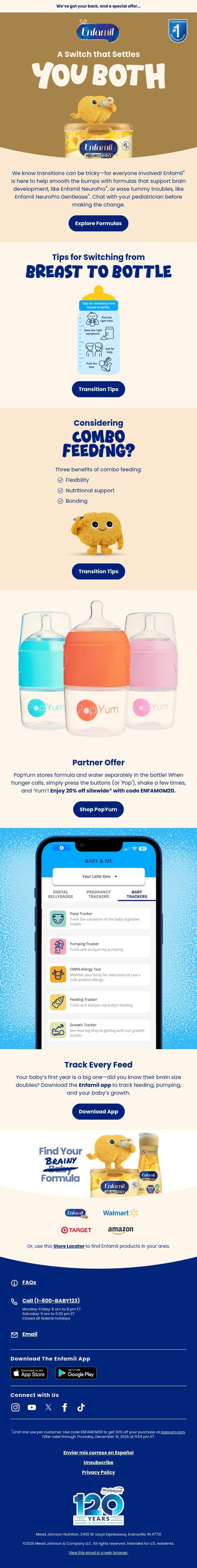 Changing feeding methods can be tricky. email from Enfamil screenshot