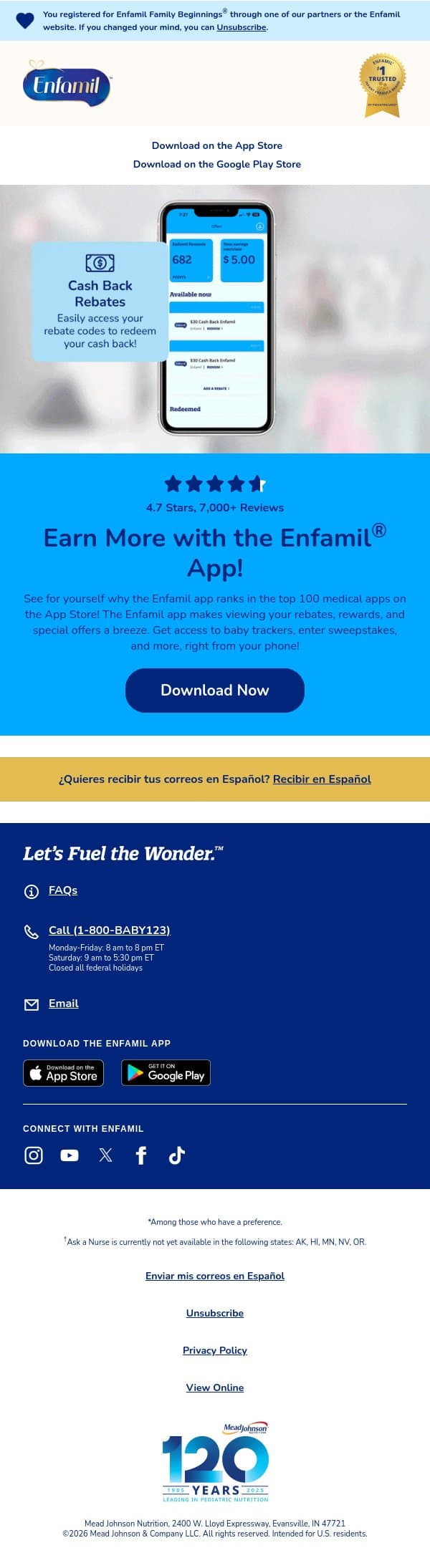 Download the Enfamil® app for easy access to membership perks! email from Enfamil screenshot