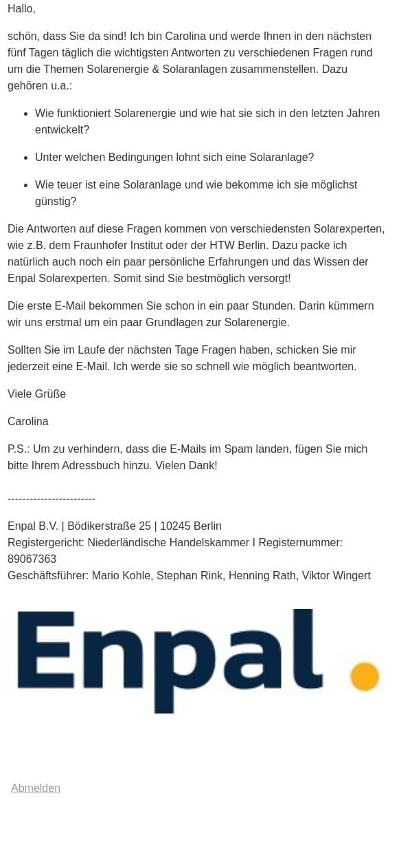 Willkommen beim Enpal Solar-Newsletter ☀️ email from Enpal screenshot