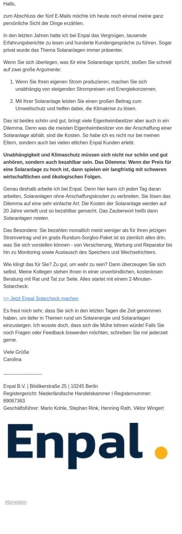 Meine Meinung zu Solarenergie ⚡ email from Enpal screenshot