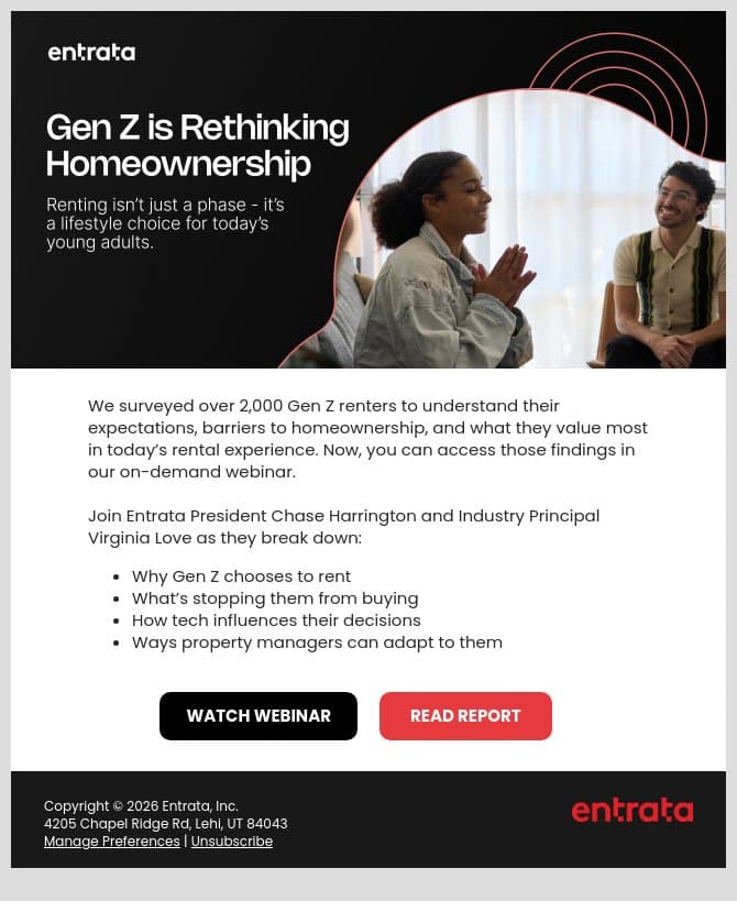 2,000 Gen Z renters told us what they want—are you listening? email from Entrata screenshot