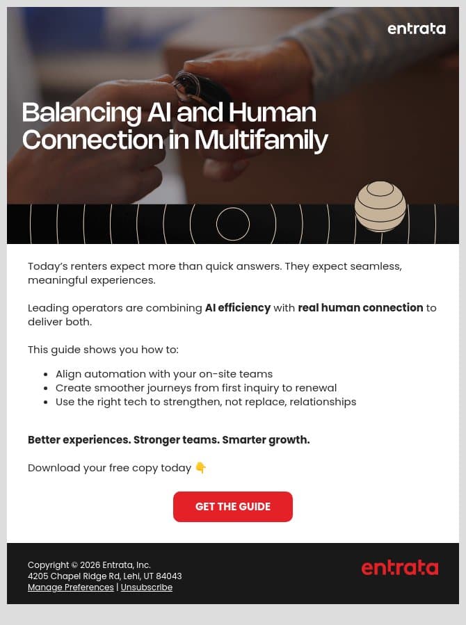 📓 Is Your AI Hurting Resident Experience? email from Entrata screenshot