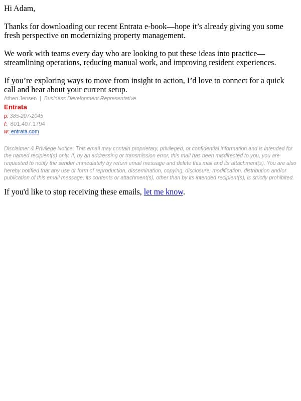 Enjoying the E-book? Let’s Take It a Step Further email from Entrata screenshot