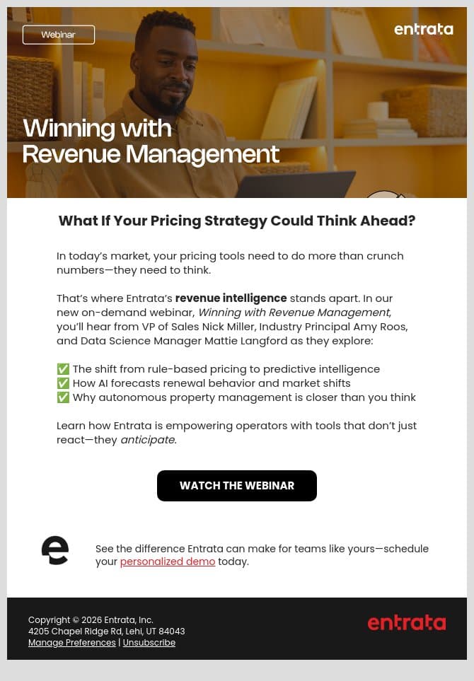 The Future of Revenue Management is Now email from Entrata screenshot