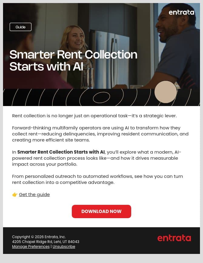 📓 Stop chasing rent. Let AI do the work. email from Entrata screenshot