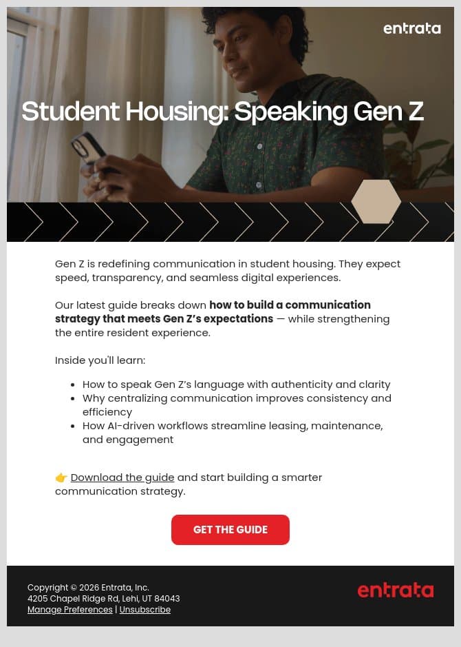📓 Gen Z Is Changing Student Housing Communication. Are You Ready? email from Entrata screenshot