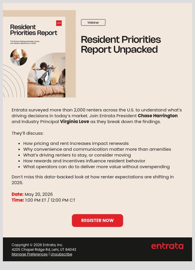 What 2,000 renters revealed—join the latest webinar from Entrata email from Entrata screenshot