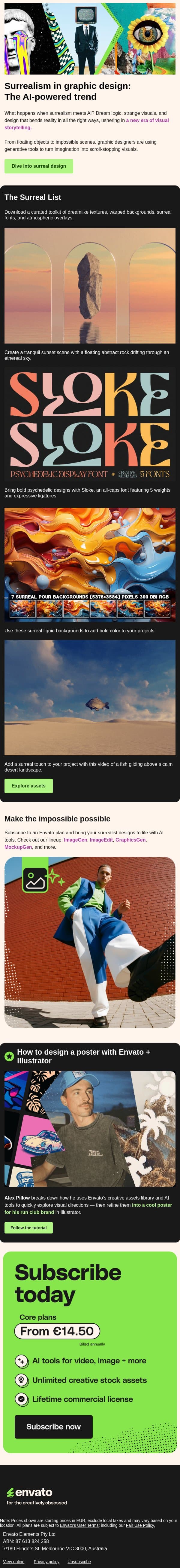 🪩 What happens when design gets surreal, Joe? email from Envato screenshot