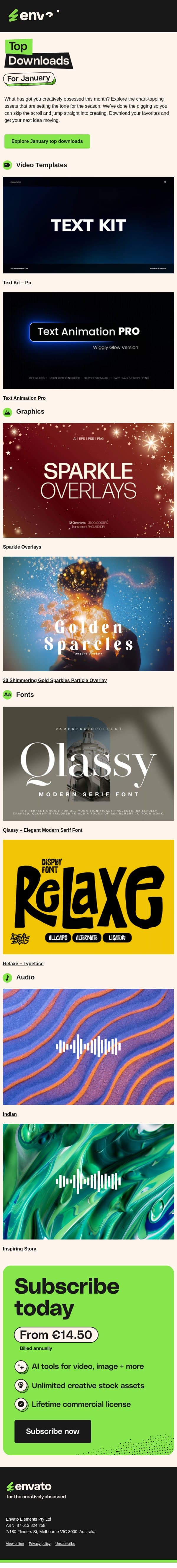 ⭐️ Top downloads for January, Joe email from Envato screenshot
