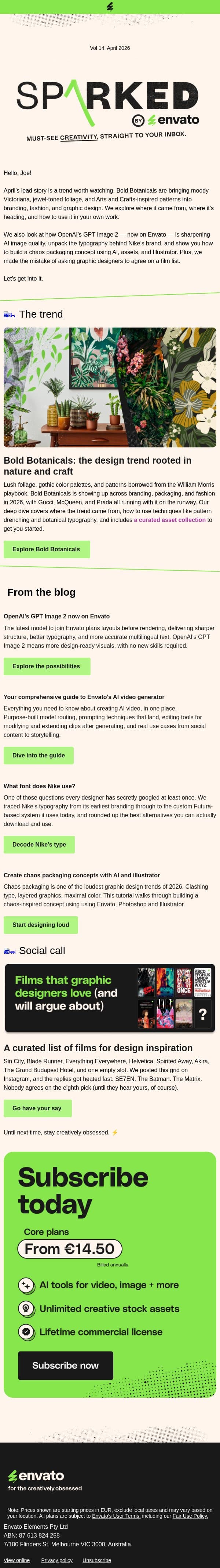 OpenAI GPT Image 2 now on Envato + the font behind Nike email from Envato screenshot