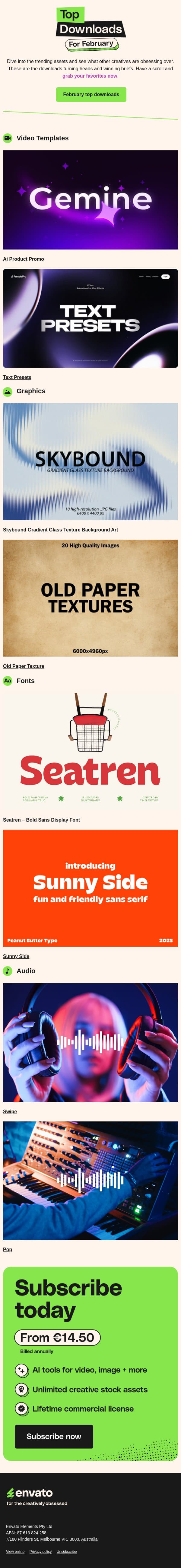 🏆 Top downloads for February email from Envato screenshot