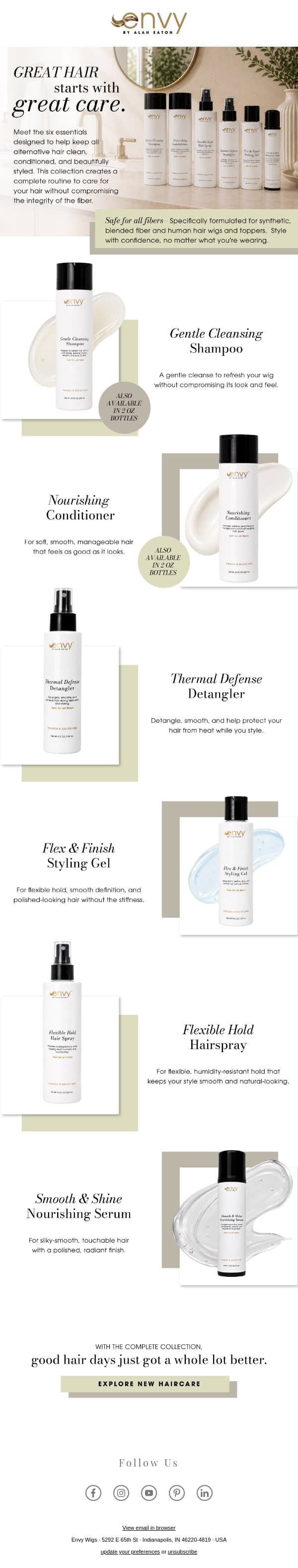 Introducing Envy’s New Haircare Collection. email from Envy screenshot