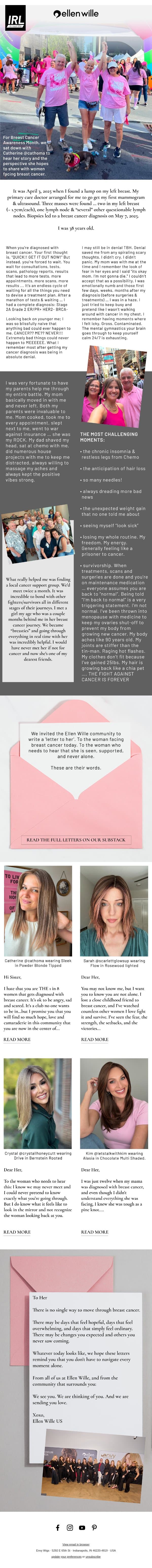 IRL: Catherine’s Breast Cancer Journey + Letters to Her from the Ellen Wille Community email from Envy screenshot